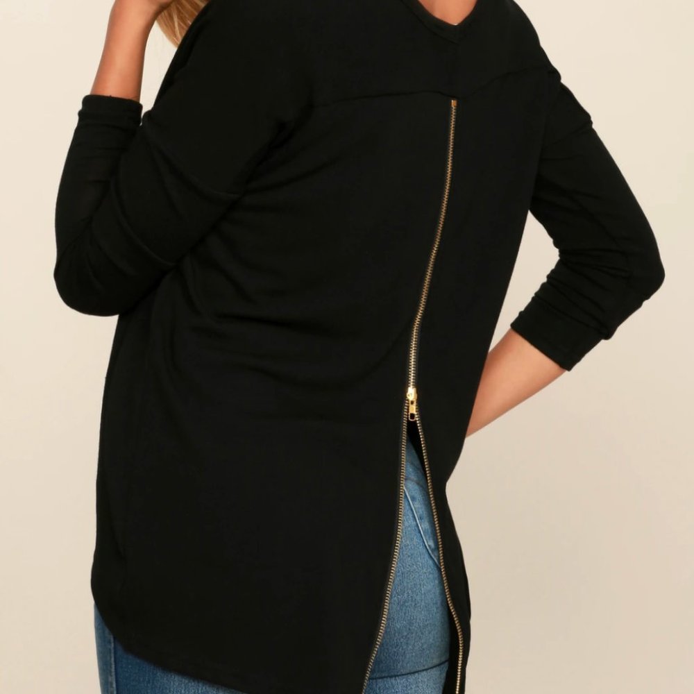 ZIP TO MY LOU BLACK SWEATER TOP LULUS